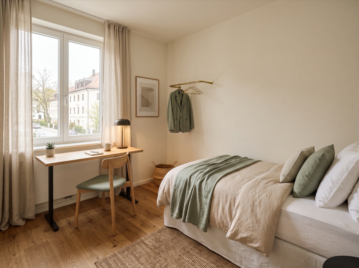 Einzel-Apartment mit Bett, Schreibtisch und Küchenzeile